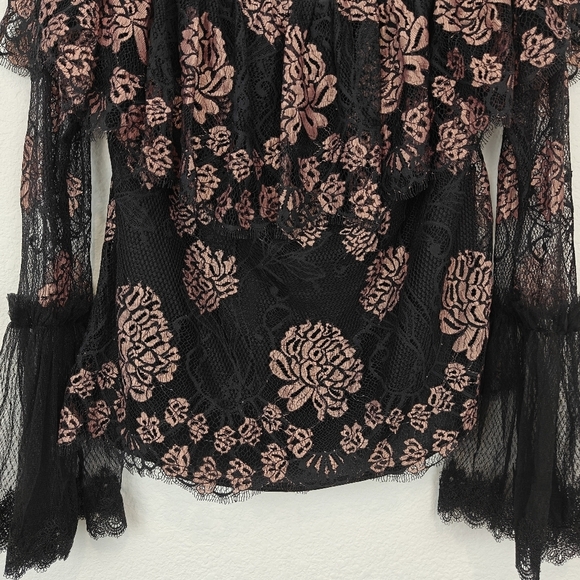 ALEXIS INTERMIX "LAURENA" BLACK LACE PINK FLORAL OFF SHOULDER BOHO TOP BLOUSE M - Picture 8 of 16